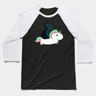 Black kitty on a unicorn Baseball T-Shirt